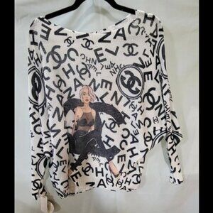 MODA OFF SHOULDER SWEATER W/ CC & GIRL DESIGN Plus size